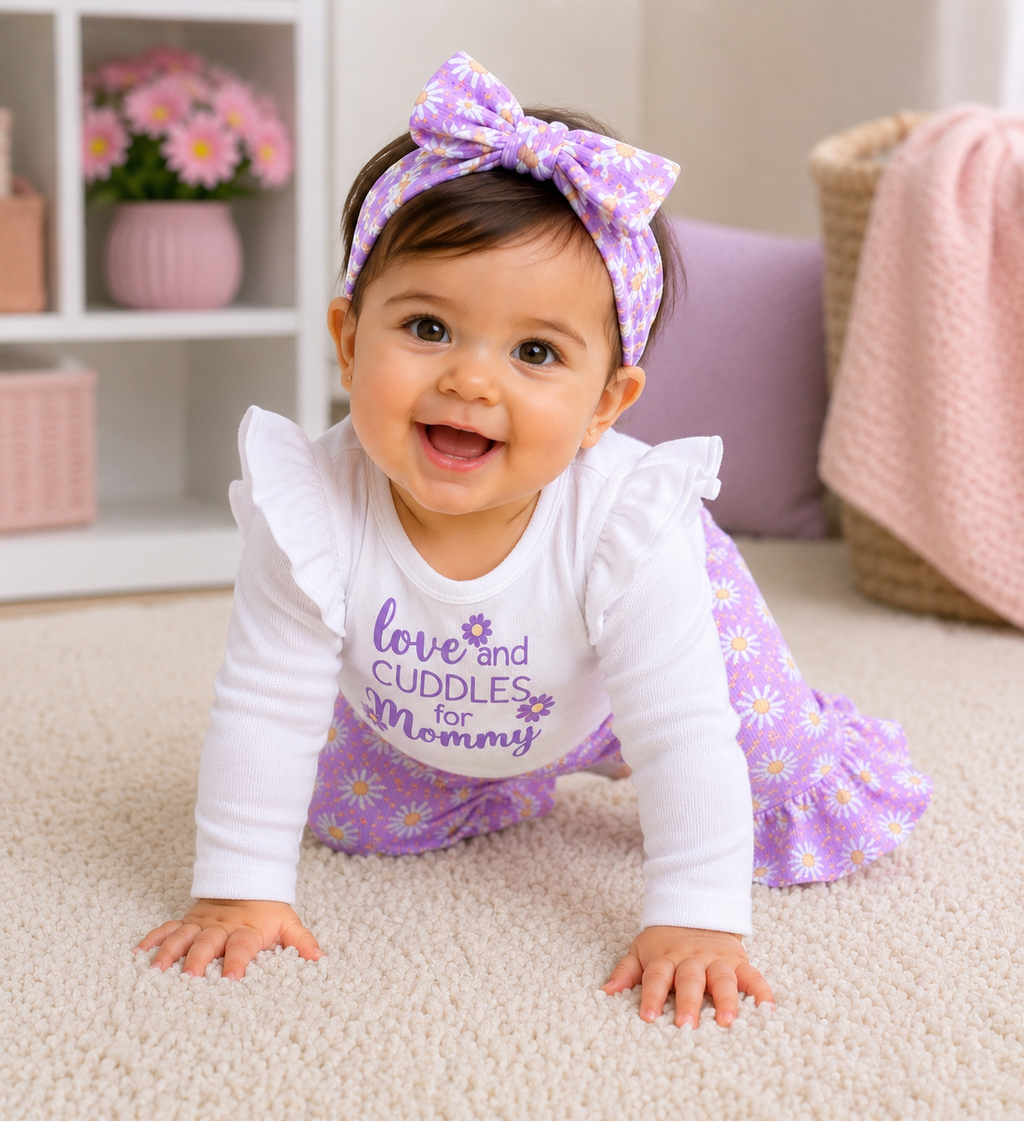 Conjunto de Bebé Niña 4 Piezas Margaritas de 6 a 9 Meses