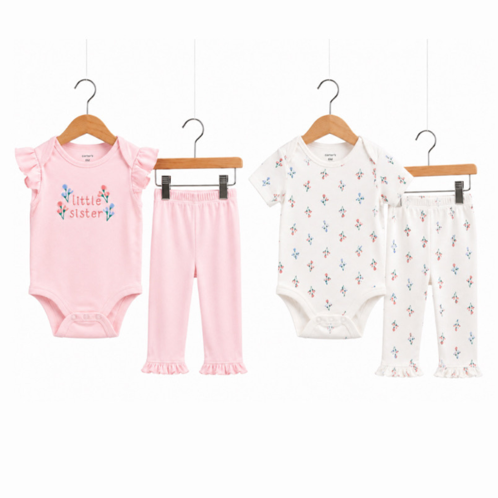 Set 4 Piezas Bebé Niña — 2 Mamelucos y 2 Pantalones Floral
