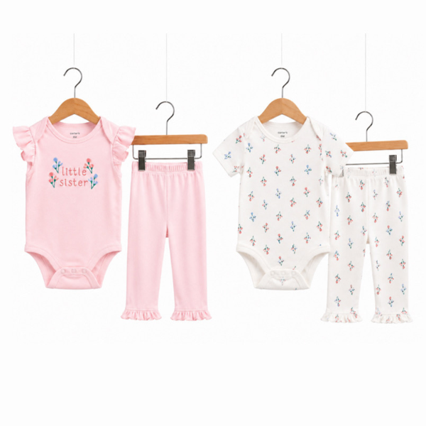 Set 4 Piezas Bebé Niña — 2 Mamelucos y 2 Pantalones Floral