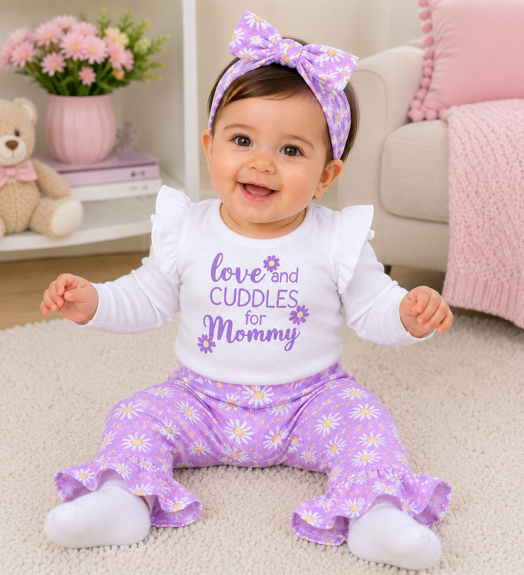 Conjunto de Bebé Niña 4 Piezas Margaritas de 6 a 9 Meses