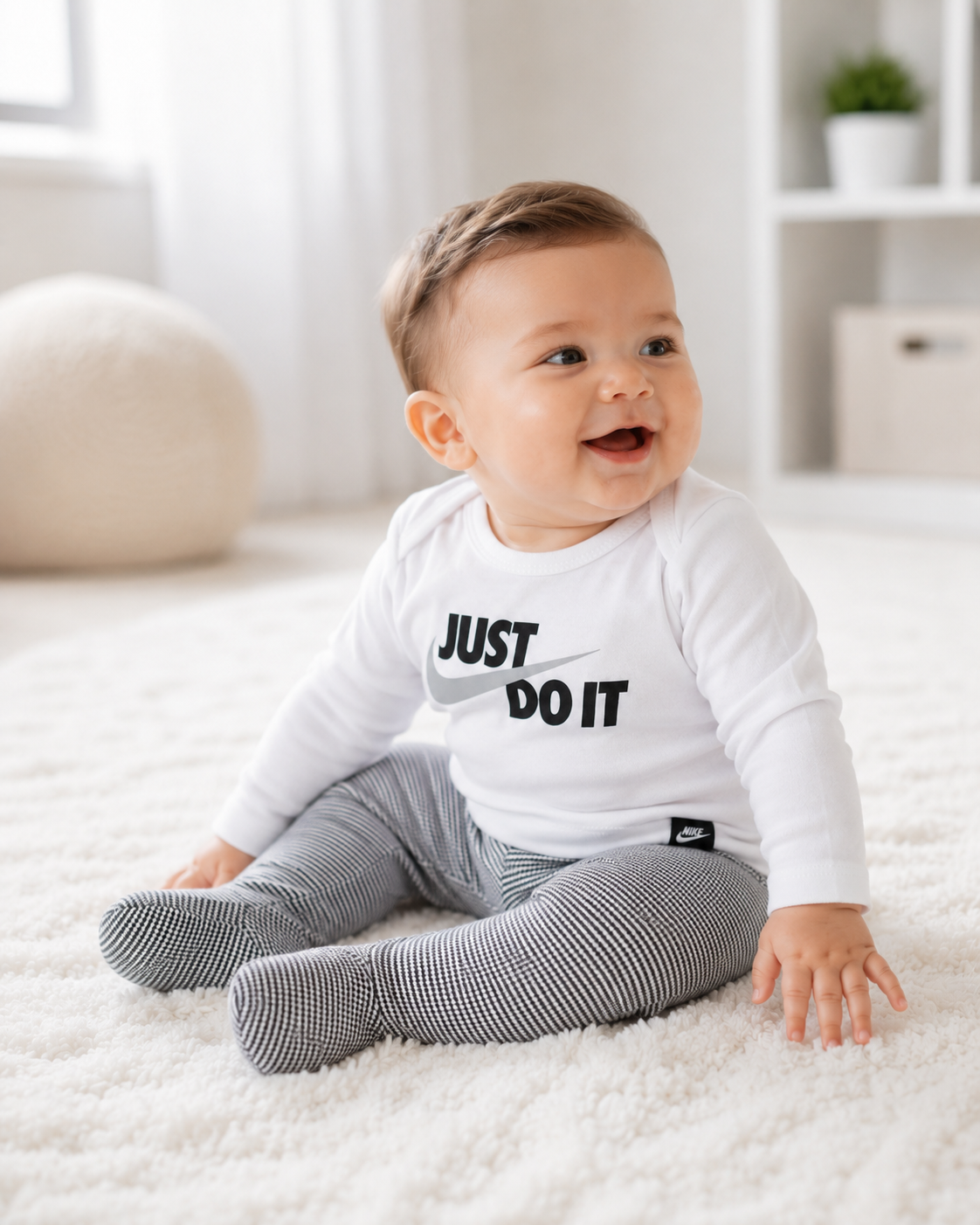 Conjunto Nike “Just Do It” 3 Piezas Bebé — Camiseta, Pantalón y Gorrito Original