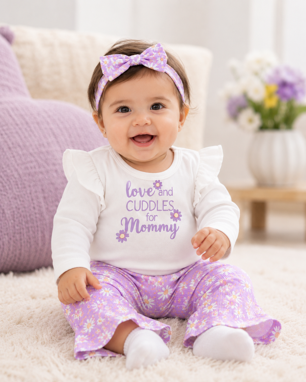 Conjunto de Bebé Niña 4 Piezas Margaritas de 6 a 9 Meses