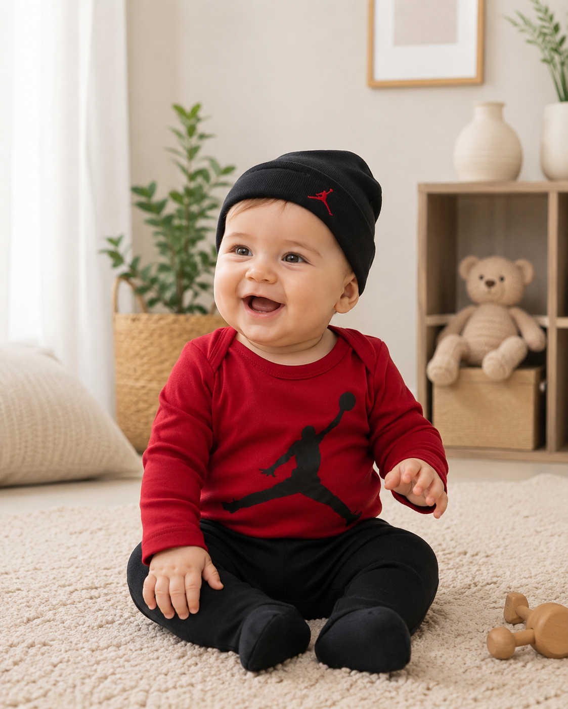 Nike Jordan 3 Piezas Bebé Niño — Camiseta, Pantalón y Gorrito 6 a 9 meses