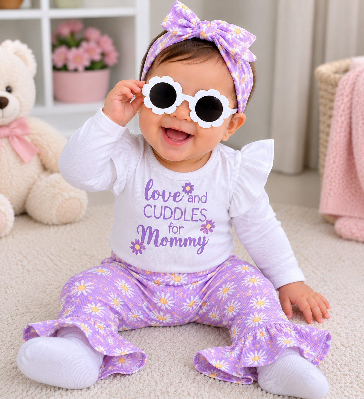 Conjunto de Bebé Niña 4 Piezas Margaritas de 6 a 9 Meses