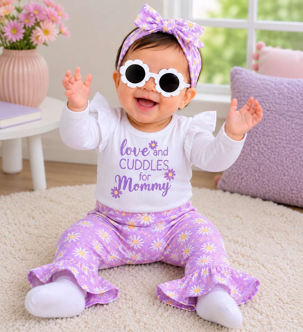 Conjunto de Bebé Niña 4 Piezas Margaritas de 6 a 9 Meses