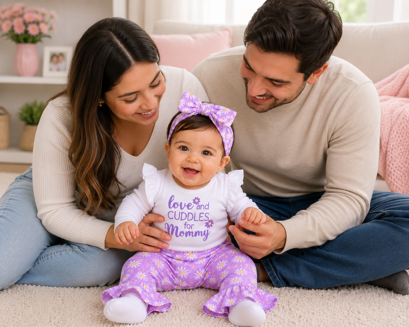 Conjunto de Bebé Niña 4 Piezas Margaritas de 6 a 9 Meses