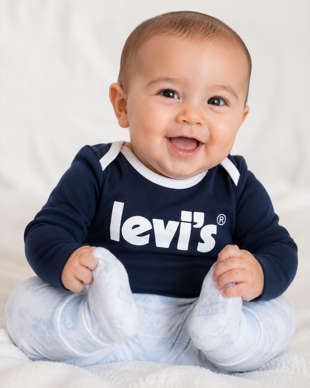 Conjunto Levi’s 3 Piezas Bebé — Camiseta, Pantalón y Gorrito Original