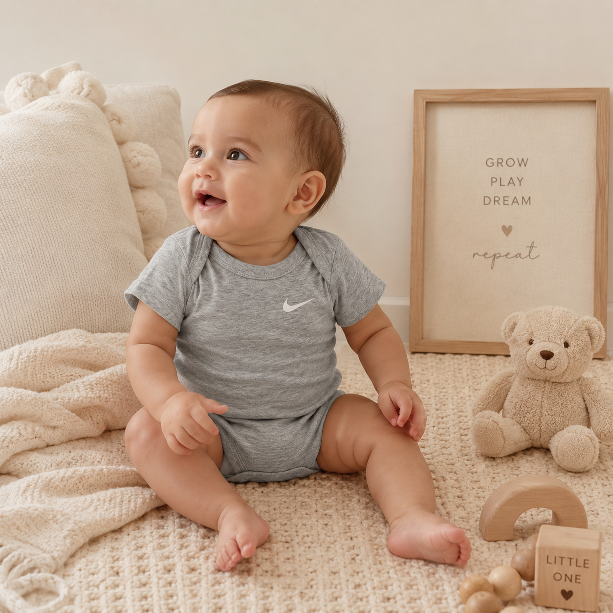 Set 3x Mameluco Nike, vario color, Negro, Gris, Blanco de 6 a 9 Meses