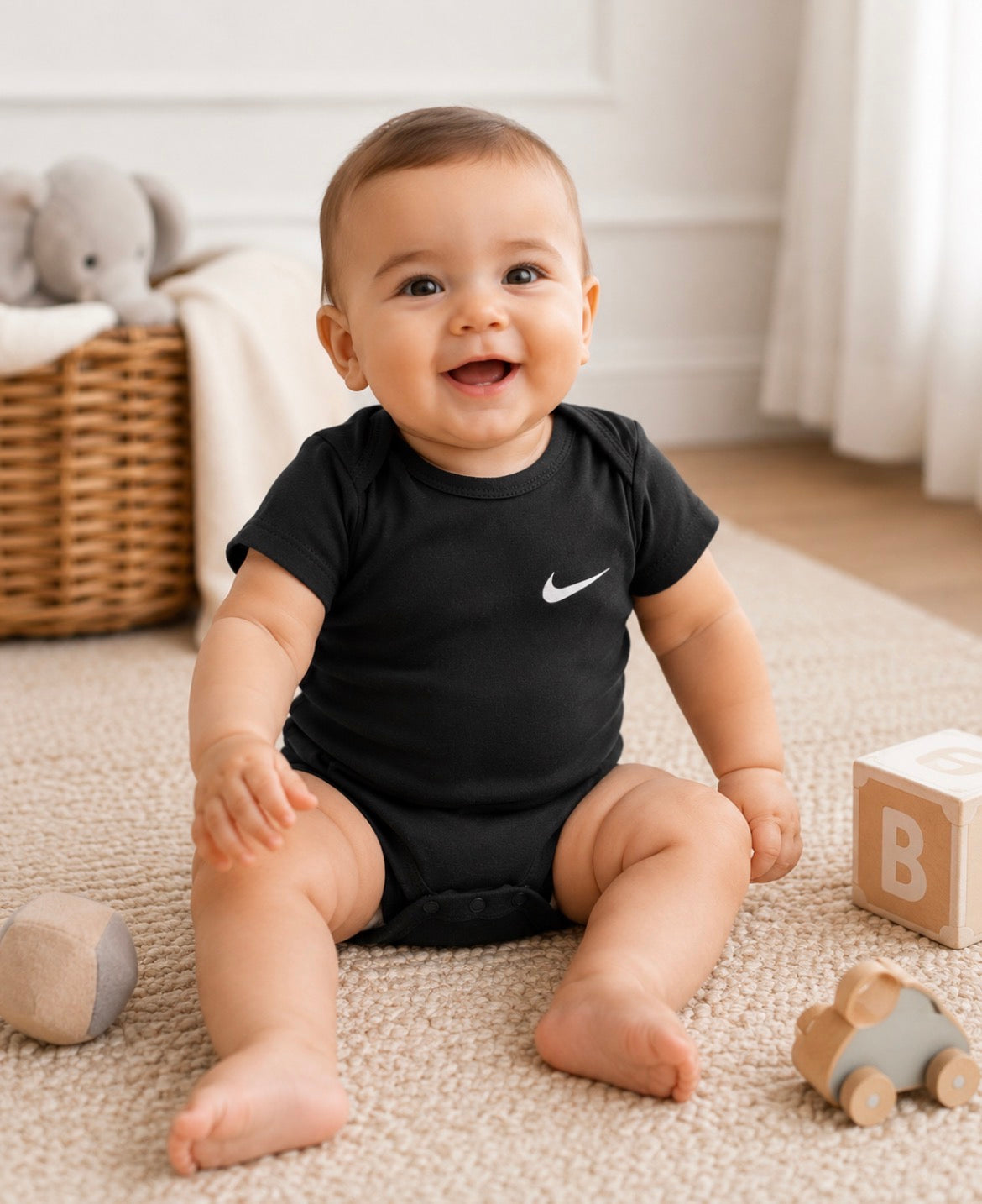 Set 3x Mameluco Nike, vario color, Negro, Gris, Blanco de 6 a 9 Meses