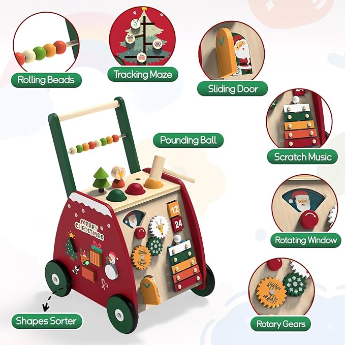 🧸 Andador Didáctico de Madera 2 en 1 con Actividades Montessori pre caminador 🧸