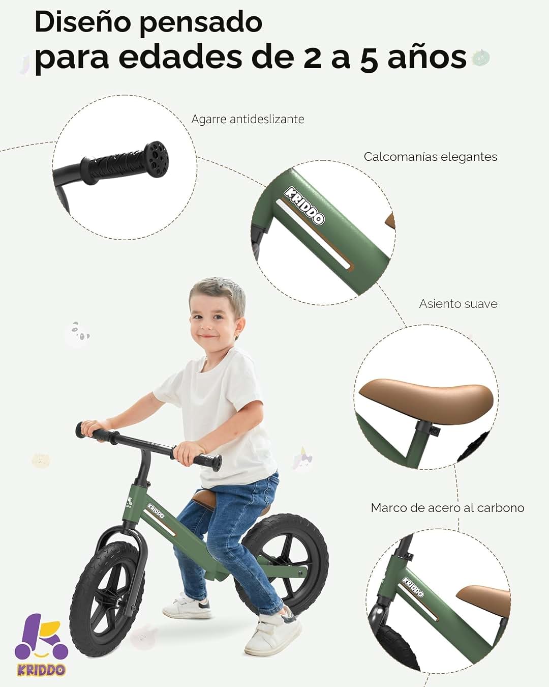 KRIDDO Toddler Balance Bike - Bici de equilibrio
