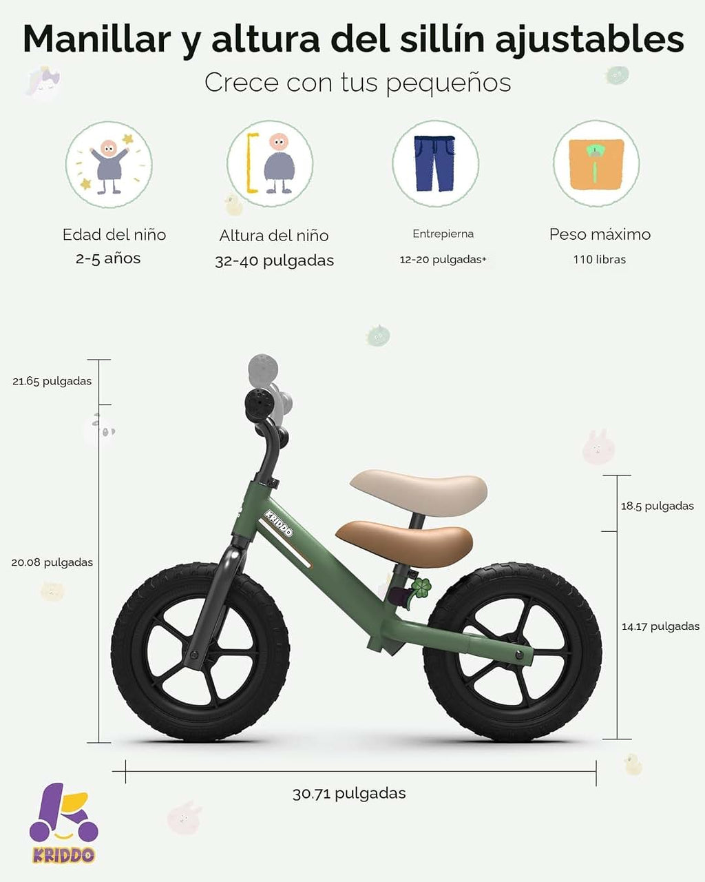 KRIDDO Toddler Balance Bike - Bici de equilibrio